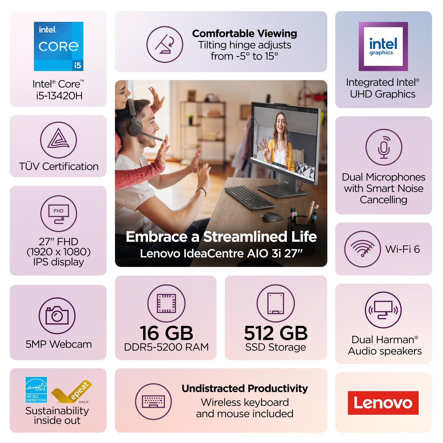 Lenovo IdeaCentre 27" FHD Non-Touch All-In-One Windows Desktop Core i5