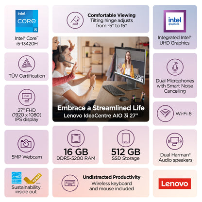 Lenovo IdeaCentre 27" FHD Non-Touch All-In-One Windows Desktop Core i5