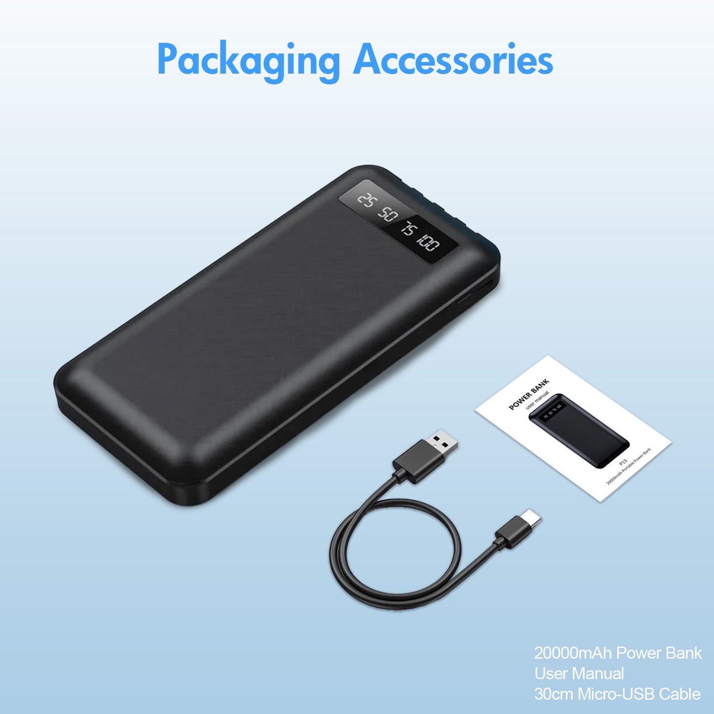 20000mAh Power Bank Portable Fast Charger with 4 Cables, Compatible wi