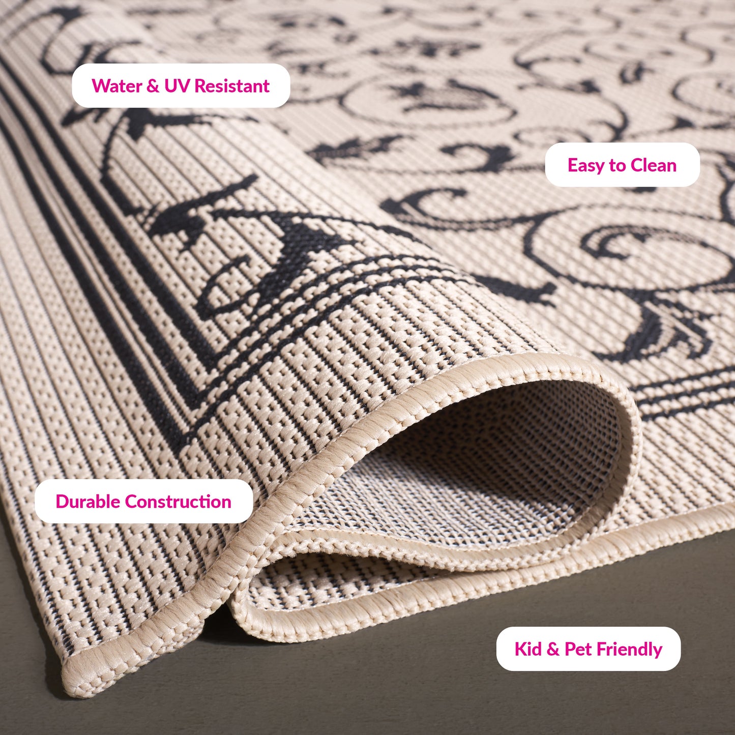Safavieh Courtyard Nanda Botanical Indoor/Outdoor Area Rug, Sand/Black