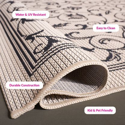 Safavieh Courtyard Nanda Botanical Indoor/Outdoor Area Rug, Sand/Black