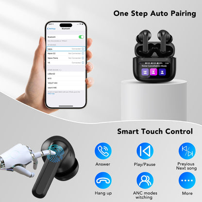 Touch Screen Wireless Earbuds Bluetooth Headphones with 50H Playtime,