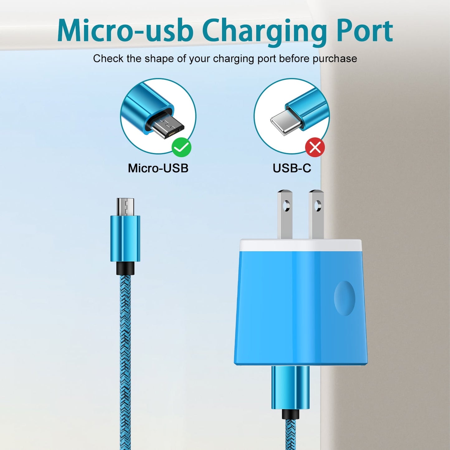 Fast Charger USB Wall Charger with USB-A to Micro Cable 6FT Fast Charg
