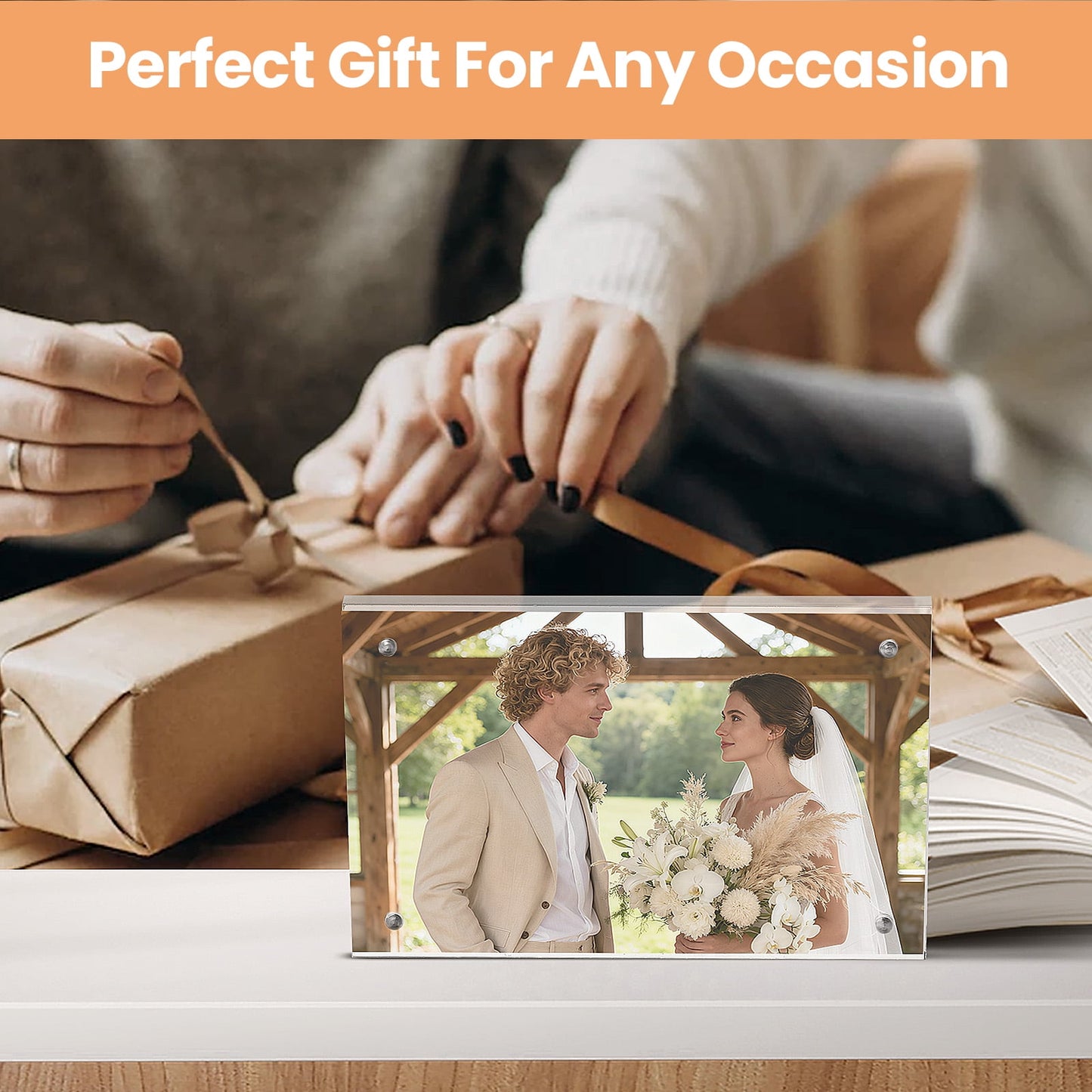 Sindcom 4x6 Acrylic Frames 3 Pack, Frameless Clear Picture Frames, Dou