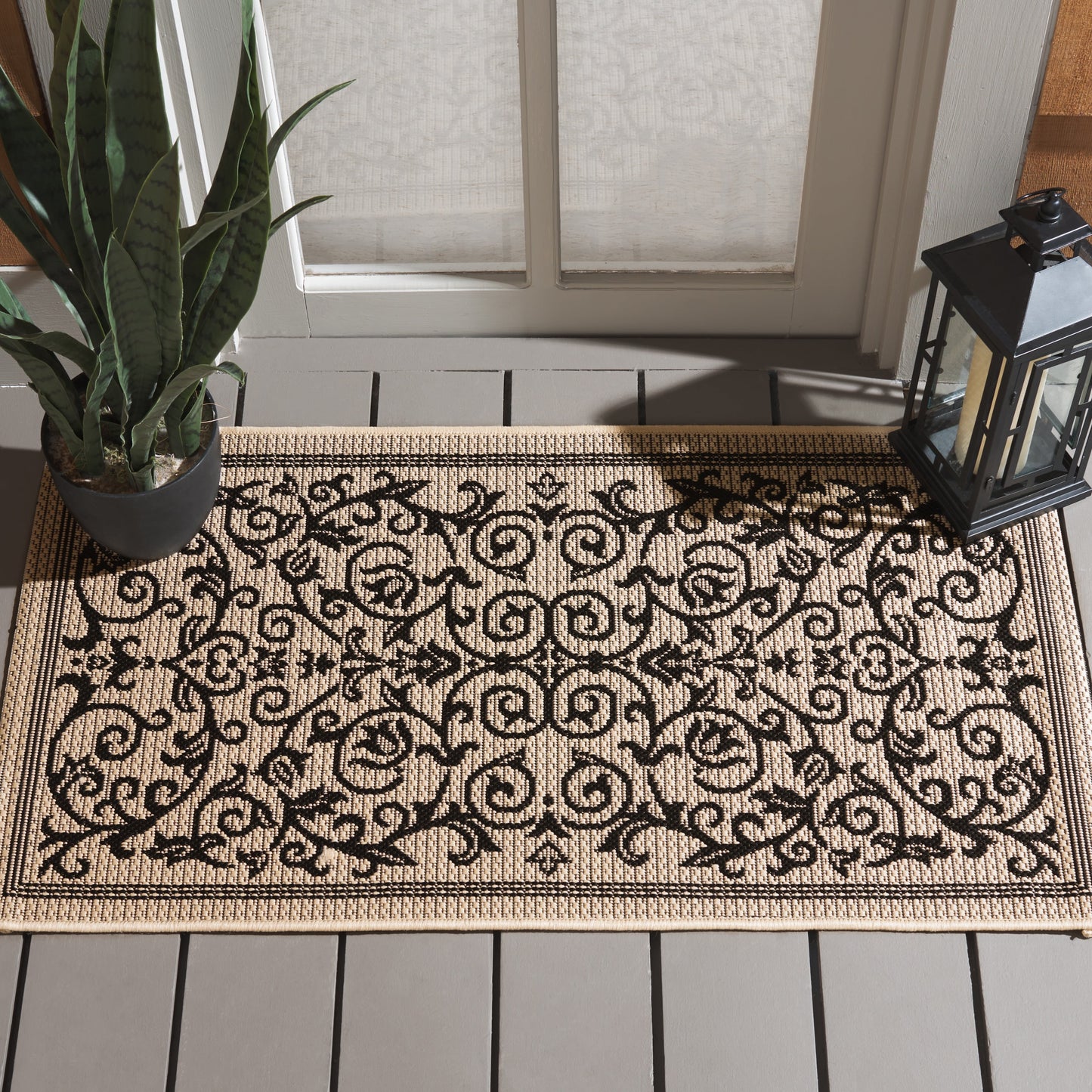 Safavieh Courtyard Nanda Botanical Indoor/Outdoor Area Rug, Sand/Black