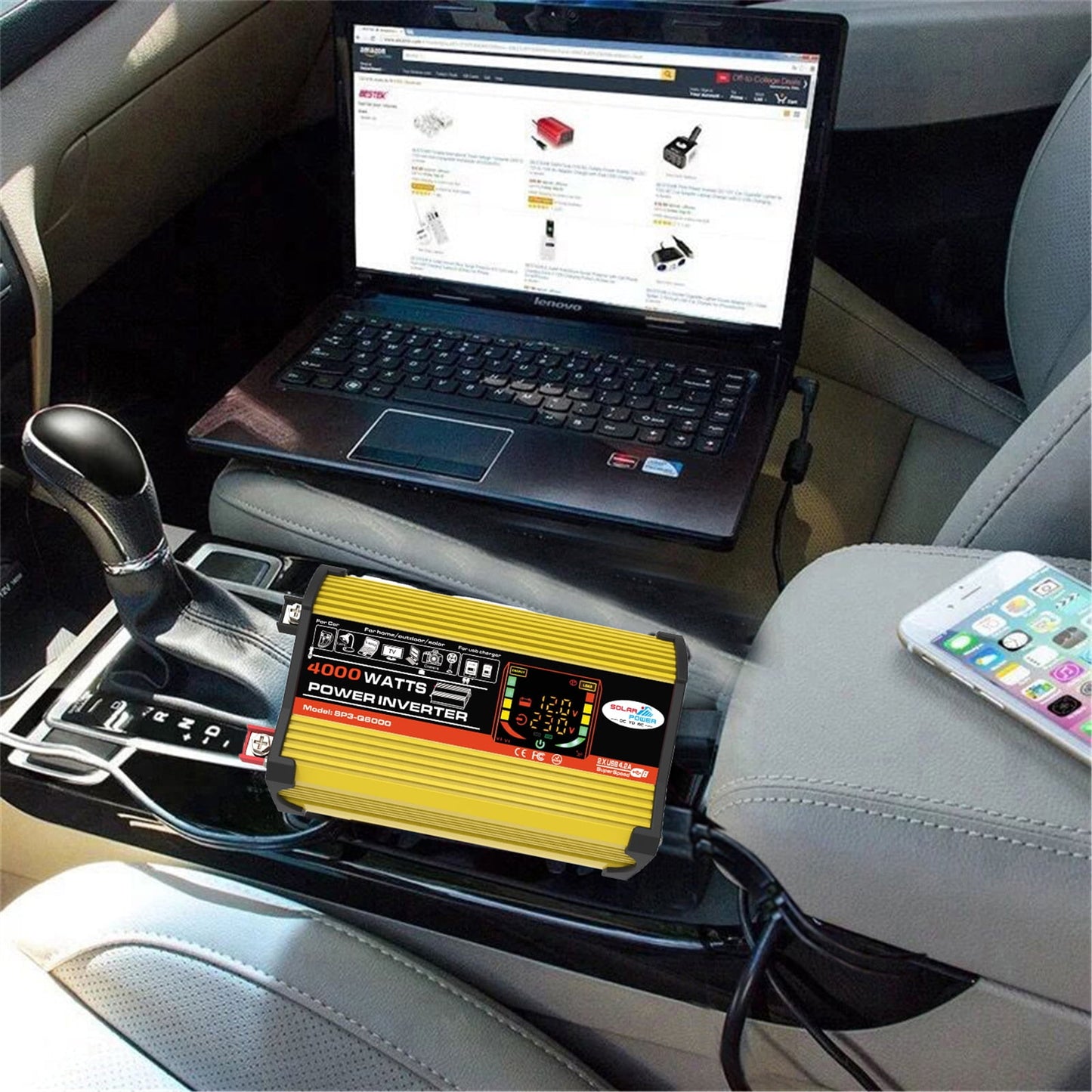 WheelX Portable Car Power Inverter 4000W,DC12V to AC110/220V Transform