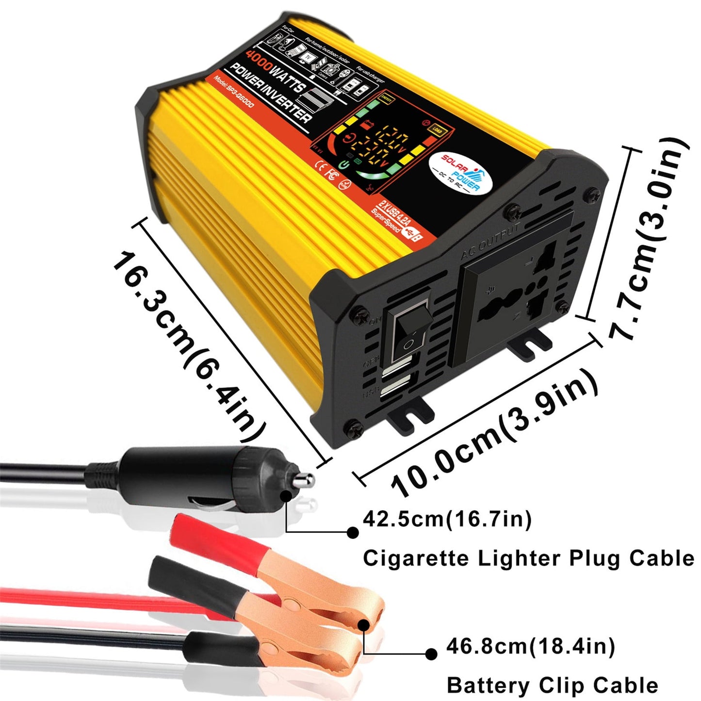 WheelX Portable Car Power Inverter 4000W,DC12V to AC110/220V Transform