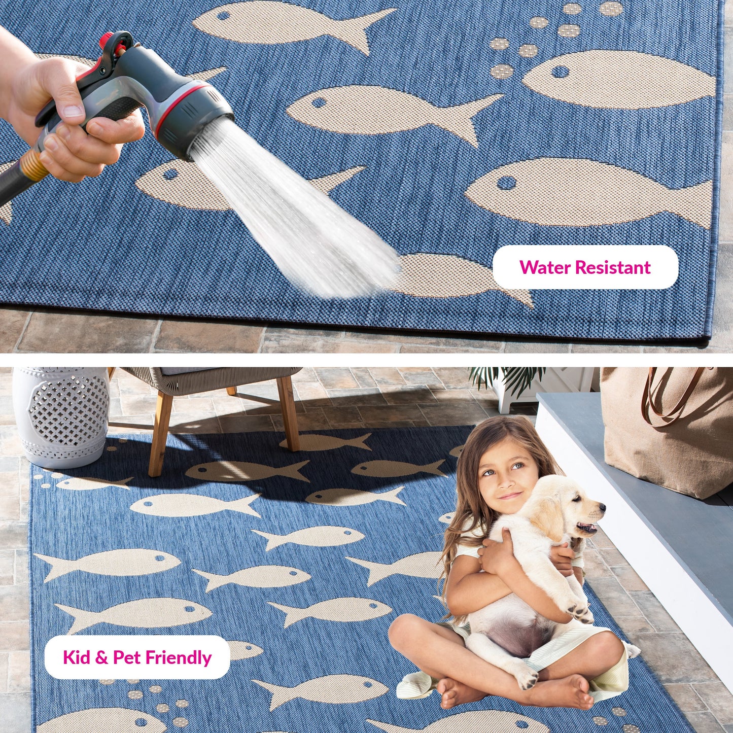 SAFAVIEH Courtyard Trena Fish Print Indoor/Outdoor Area Rug, 4' x 5'7"