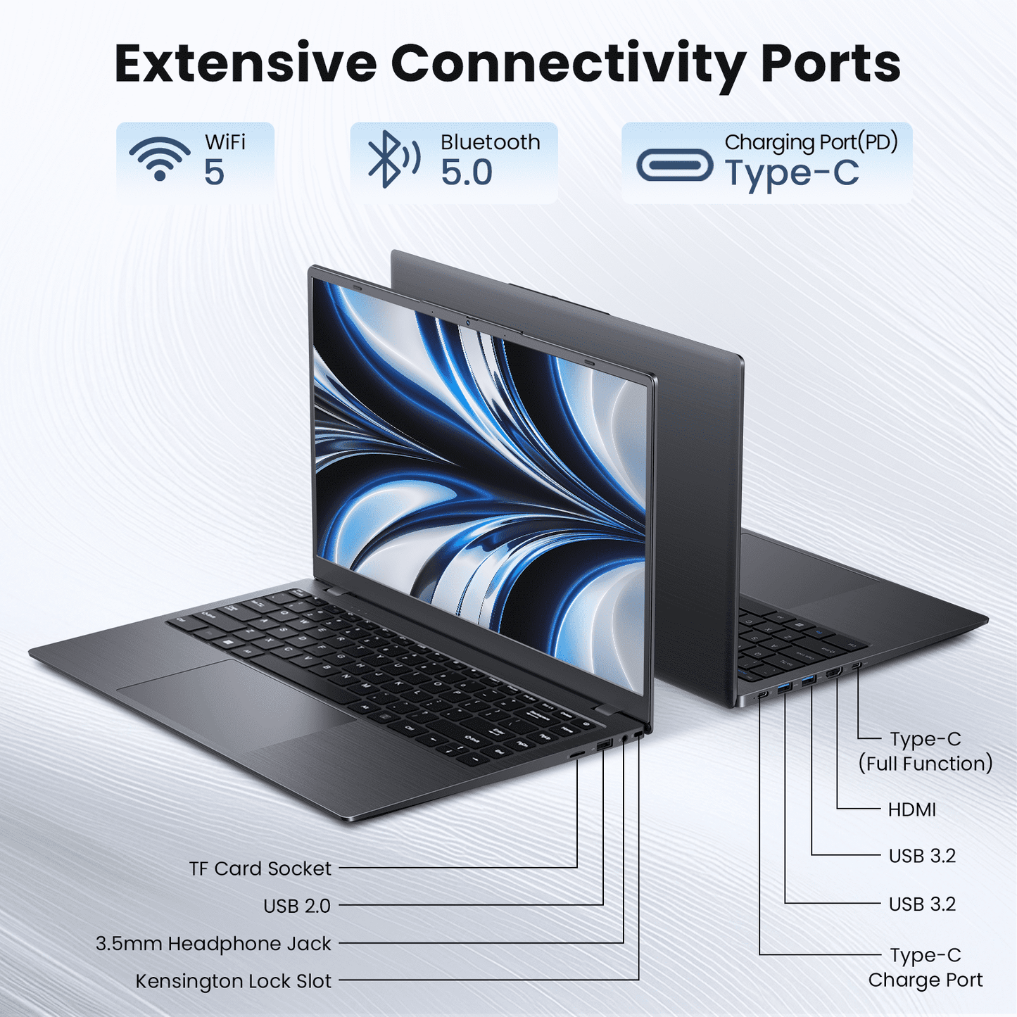 RNRUO 14" Laptop with Windows 11, 12GB RAM 128GB SSD, FHD Screen USB-C