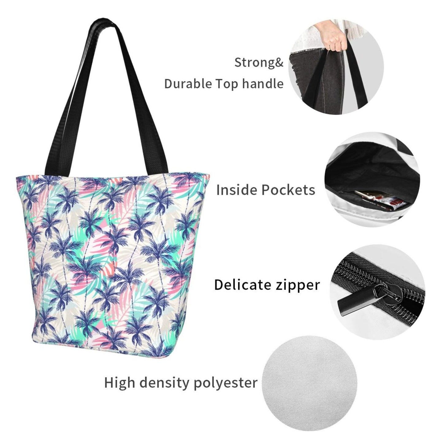 Vsdgher Palm Leaves print Reusable Shopping Grocery Bags for Women Sho