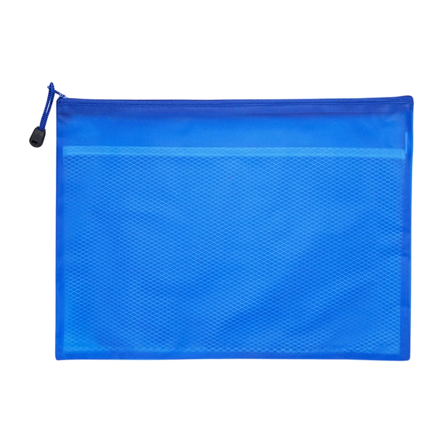 Blue A4 Mesh Zipper File Bags, Waterproof Document Organizer Pouch for