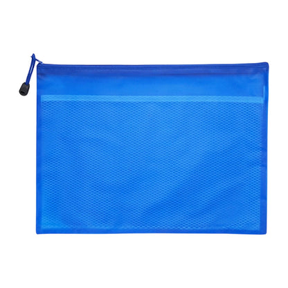 Blue A4 Mesh Zipper File Bags, Waterproof Document Organizer Pouch for