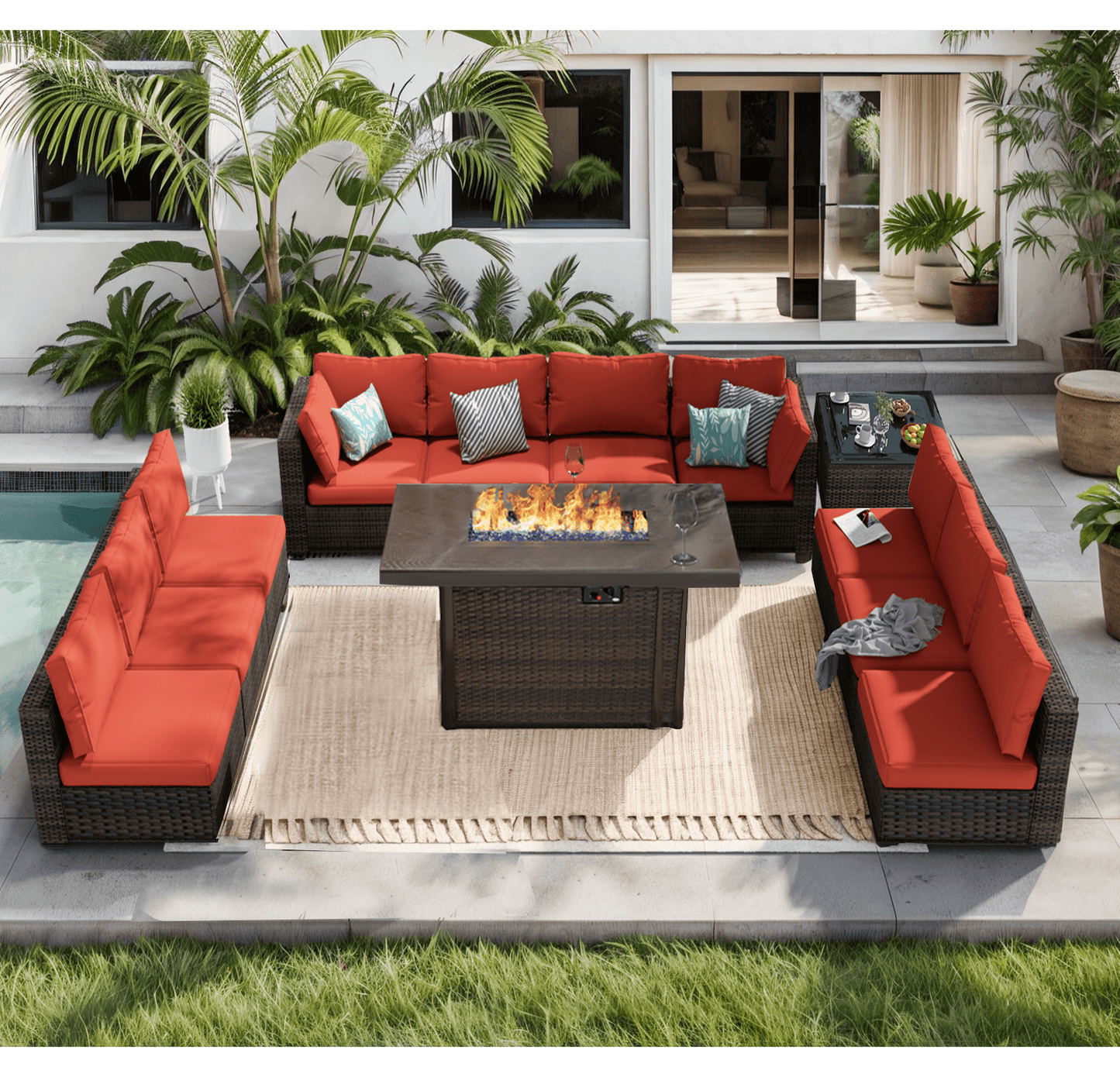 Grezone Outdoor Garden 12 Piece Patio Furniture with 43" 55000BTU Gas