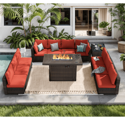 Grezone Outdoor Garden 12 Piece Patio Furniture with 43" 55000BTU Gas