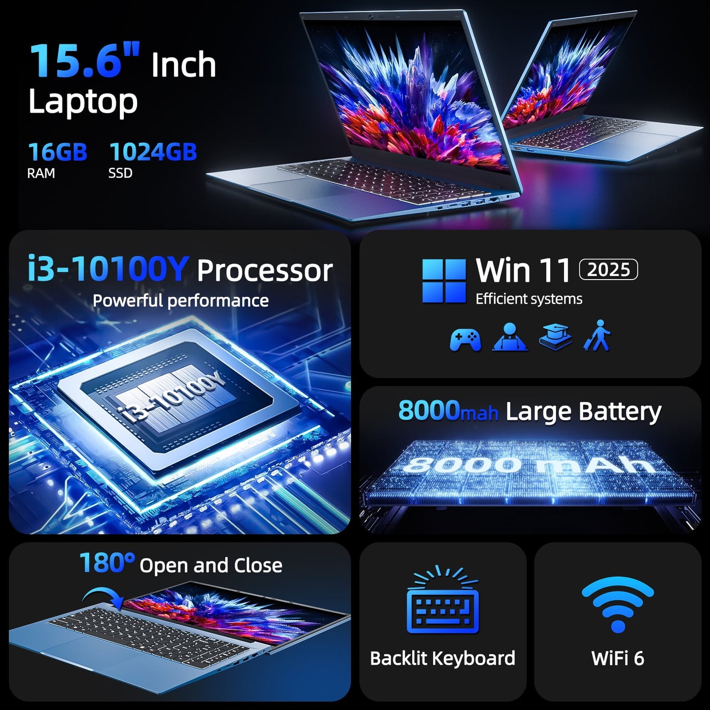 SGIN 15.6in laptop Windows 11 with Intel Core i3, 16GB RAM 1TB ROM Lap
