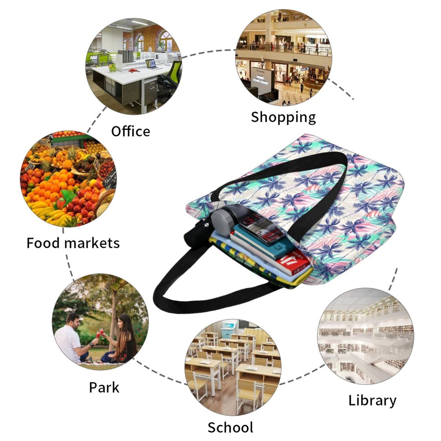 Vsdgher Palm Leaves print Reusable Shopping Grocery Bags for Women Sho