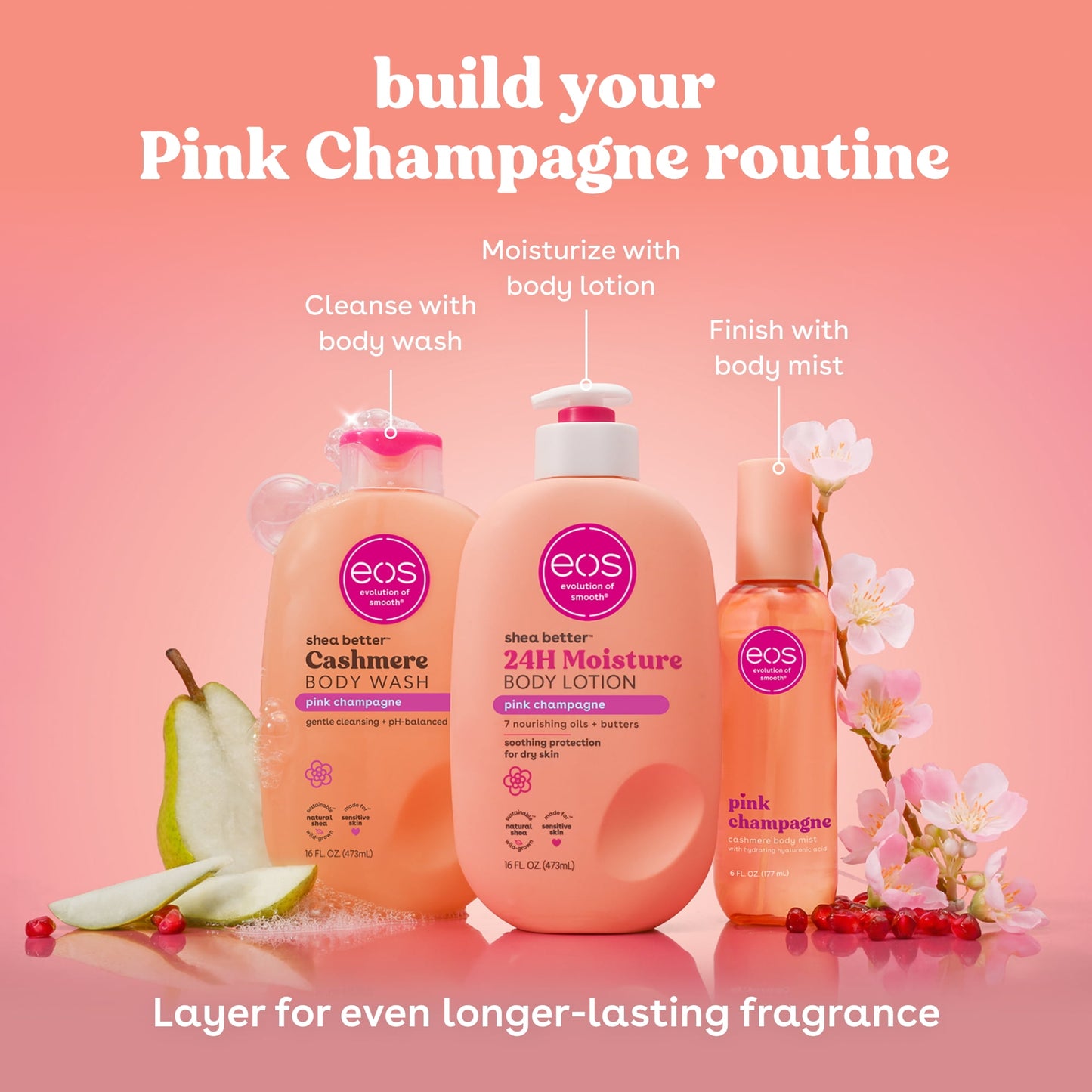 eos Shea Better Cashmere Body Wash, Pink Champagne, Creamy Gel Formula