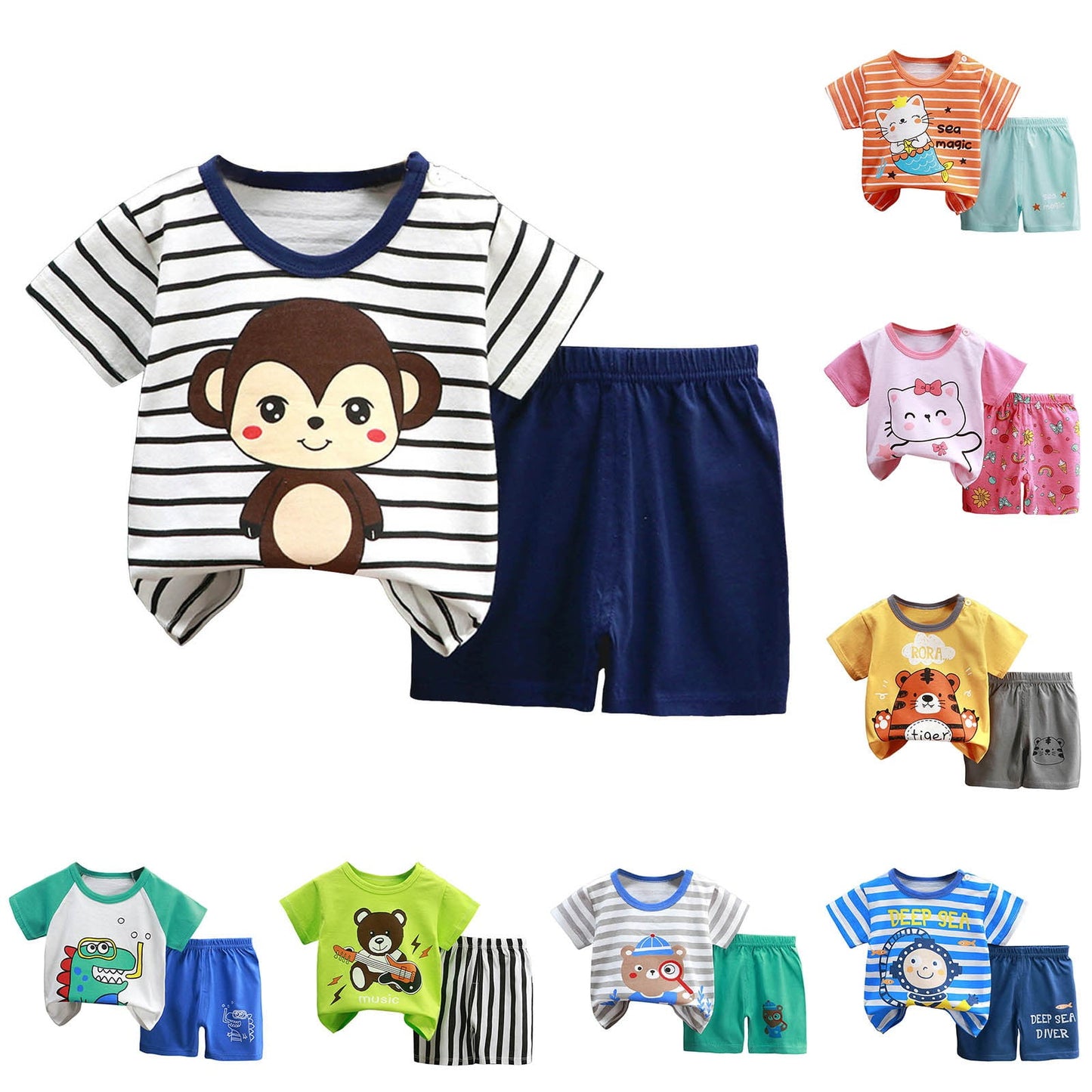 Staki Boys Clothes 2-Piece Summer Outfit Car Print T-Shirt & Letter Pr