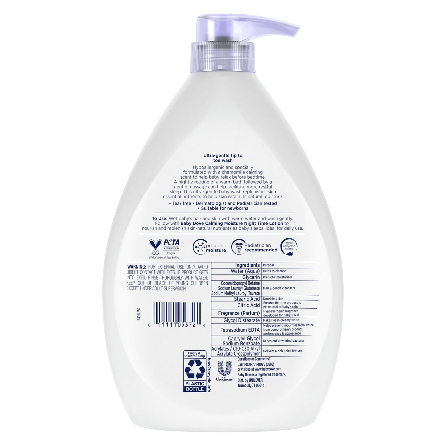Baby Dove Sensitive Skin Body Wash Calming Moisture Hypoallergenic & T