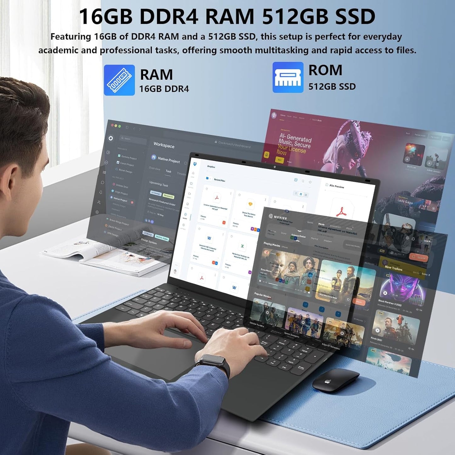 SANPTENT 16 inch 1920x1200 IPS FHD Laptop Computer, 16GB DDR4 RAM 512G