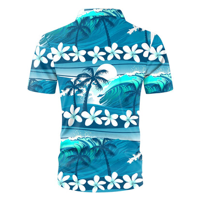 T Shirts for Men Printed Turn Down Short Sleeve Mens New Clothing,Blue