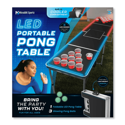 MinnARK Sports LED Portable Pong Table, Folding Party Game Set for Tai