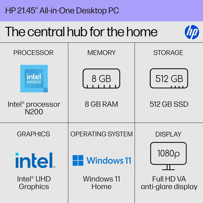HP Essential 21.5" FHD All-in-One, Intel N-Series N200, 8GB DDR5, 512G