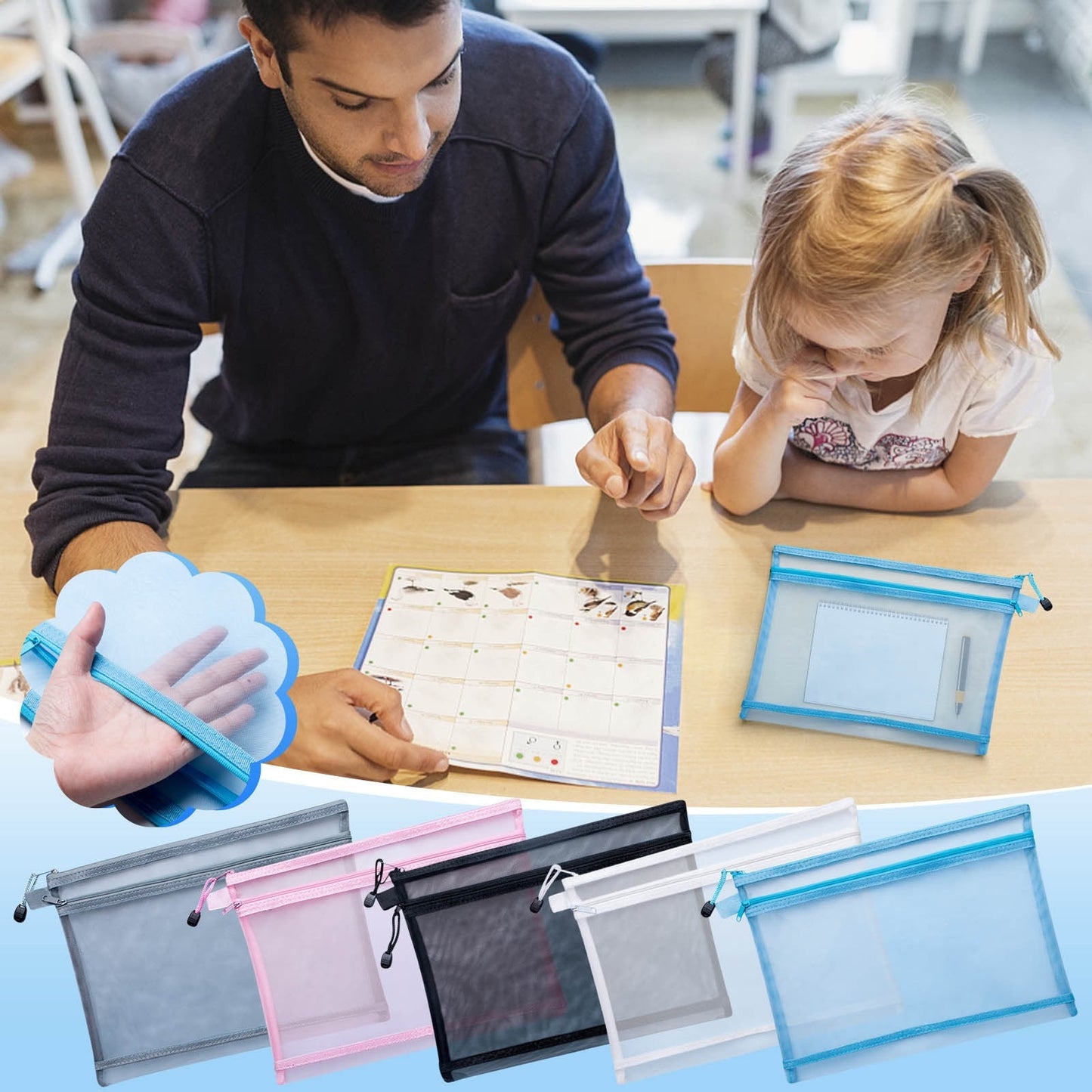 JoyMoreHome Mesh Zipper Pouch,Waterproof Zipper Bags, Document Folders