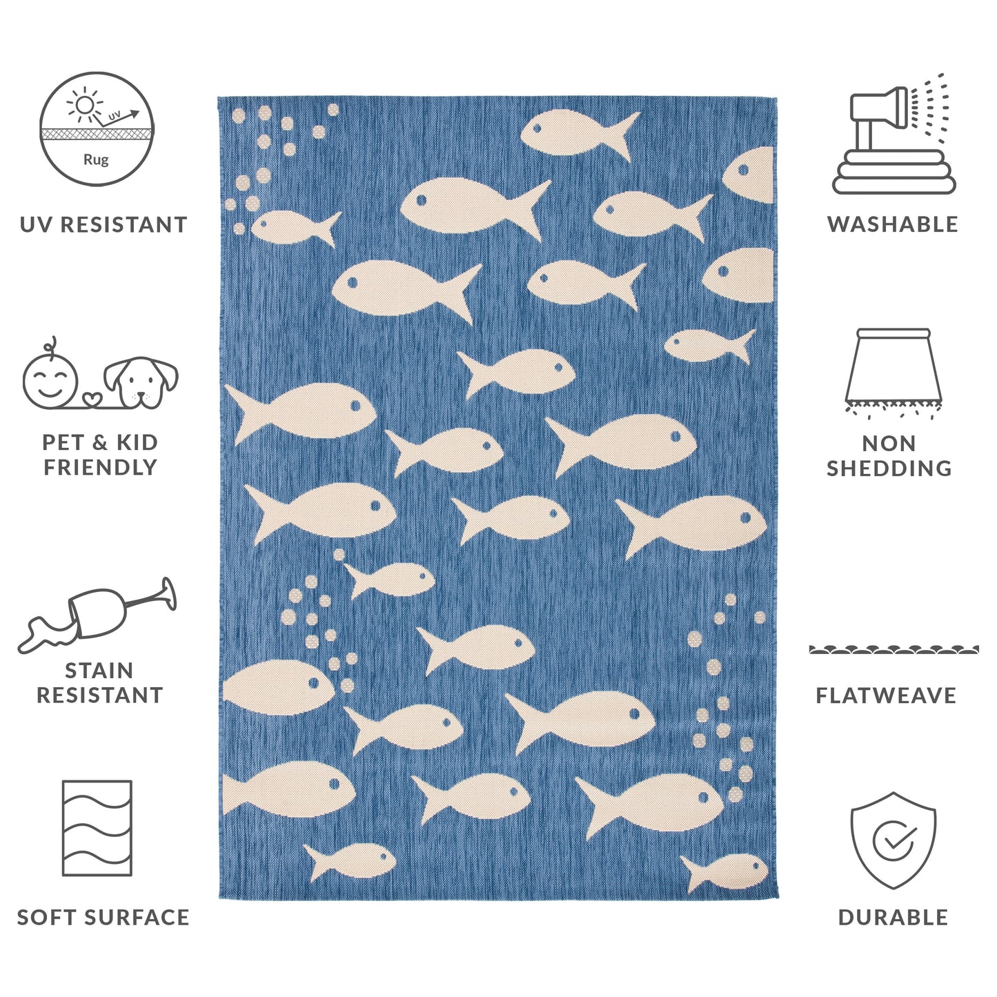 SAFAVIEH Courtyard Trena Fish Print Indoor/Outdoor Area Rug, 4' x 5'7"
