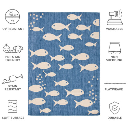 SAFAVIEH Courtyard Trena Fish Print Indoor/Outdoor Area Rug, 4' x 5'7"