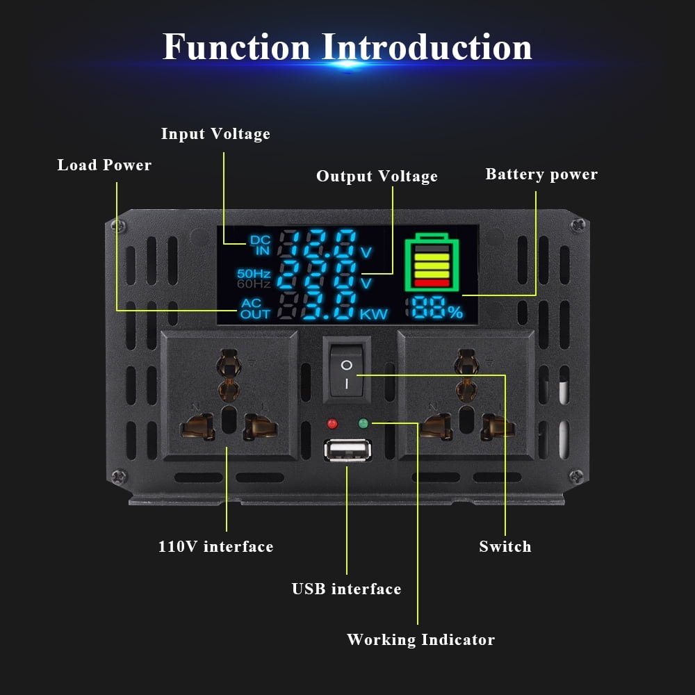 DFITO Power Inverter, 12V, 8000W Continuous, 16000W Surge, LCD Display