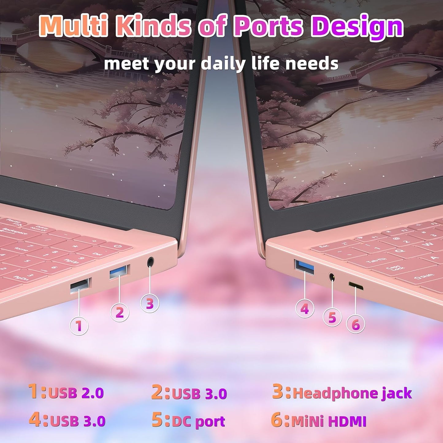 Rumtuk 16" Rose Gold Laptop, DDR4 16GB RAM, 1TB SSD, Win 11 Pro/Office