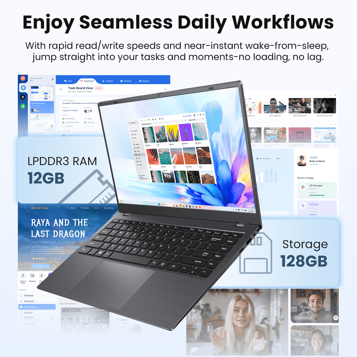 RNRUO 14" Laptop with Windows 11, 12GB RAM 128GB SSD, FHD Screen USB-C