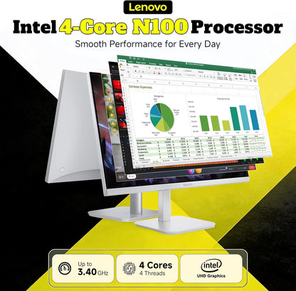 Lenovo All in One Desktop Computer, 23.8" IPS FHD Display, Intel N100