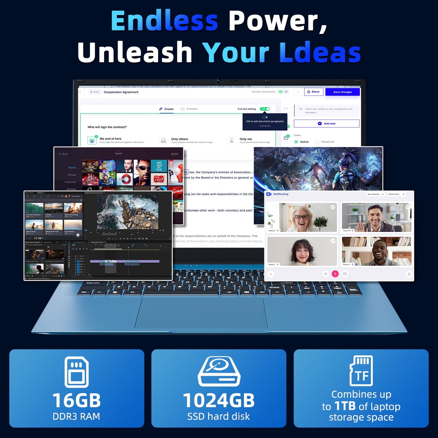 SGIN 18.5" Windows 11 Laptop 16GB DDR4 1024GB SSD Laptops Computer - 4