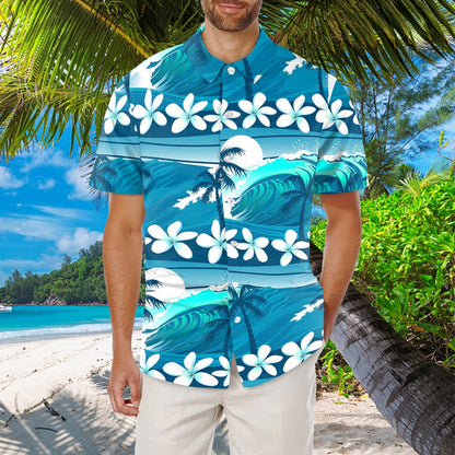 T Shirts for Men Printed Turn Down Short Sleeve Mens New Clothing,Blue