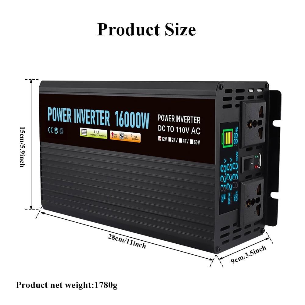 DFITO Power Inverter, 12V, 8000W Continuous, 16000W Surge, LCD Display
