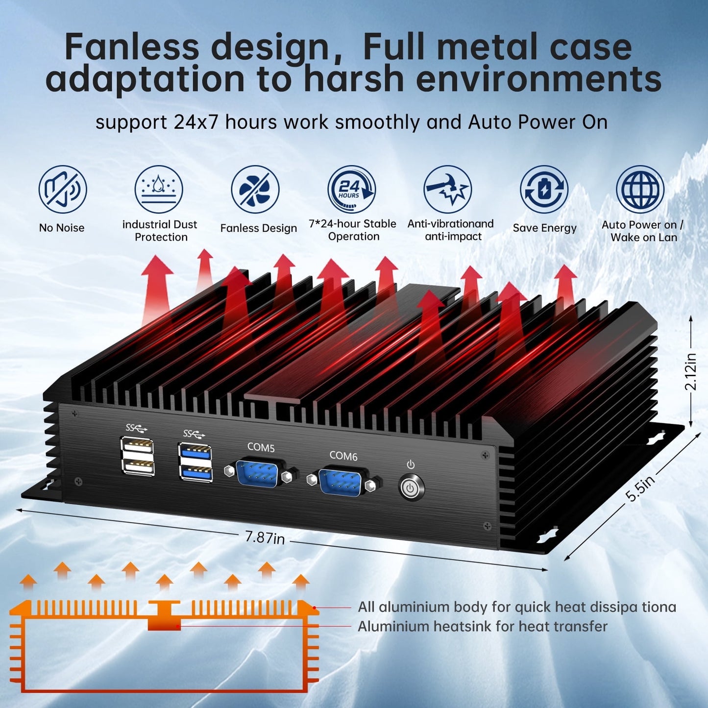 Industrial Mini PC, Kinupute Fanless Desktop Computer Core i5-4200U 1.