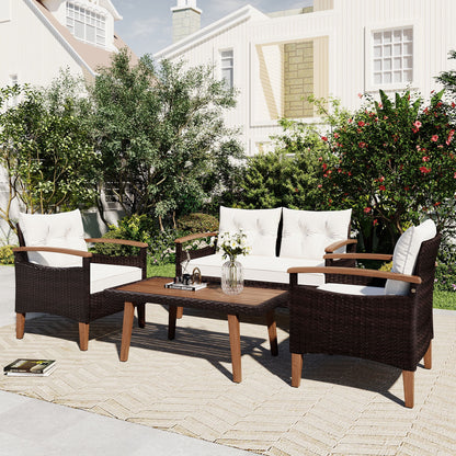 Patio Sofa Set, 4 Pieces Outdoor Sectional Furniture, All-Weather PE R