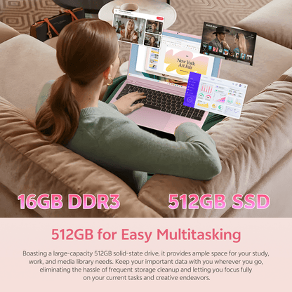 THTRO 15.6" Pink IPS FHD Laptop Computer, 512GB SSD 16GB RAM, Intel 65
