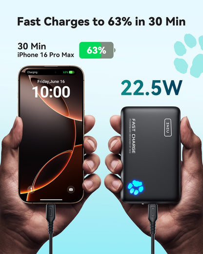 INIU PowerPaw 10K Power Bank, Slimmest 10,000mAh PD 22.5W Fast Chargin