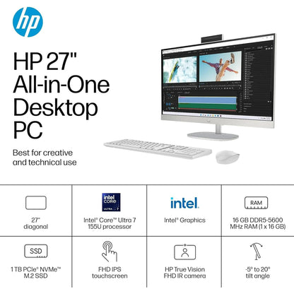 HP 27" All-in-One Desktop Computer, FHD IPS Display, 12-core Intel Cor