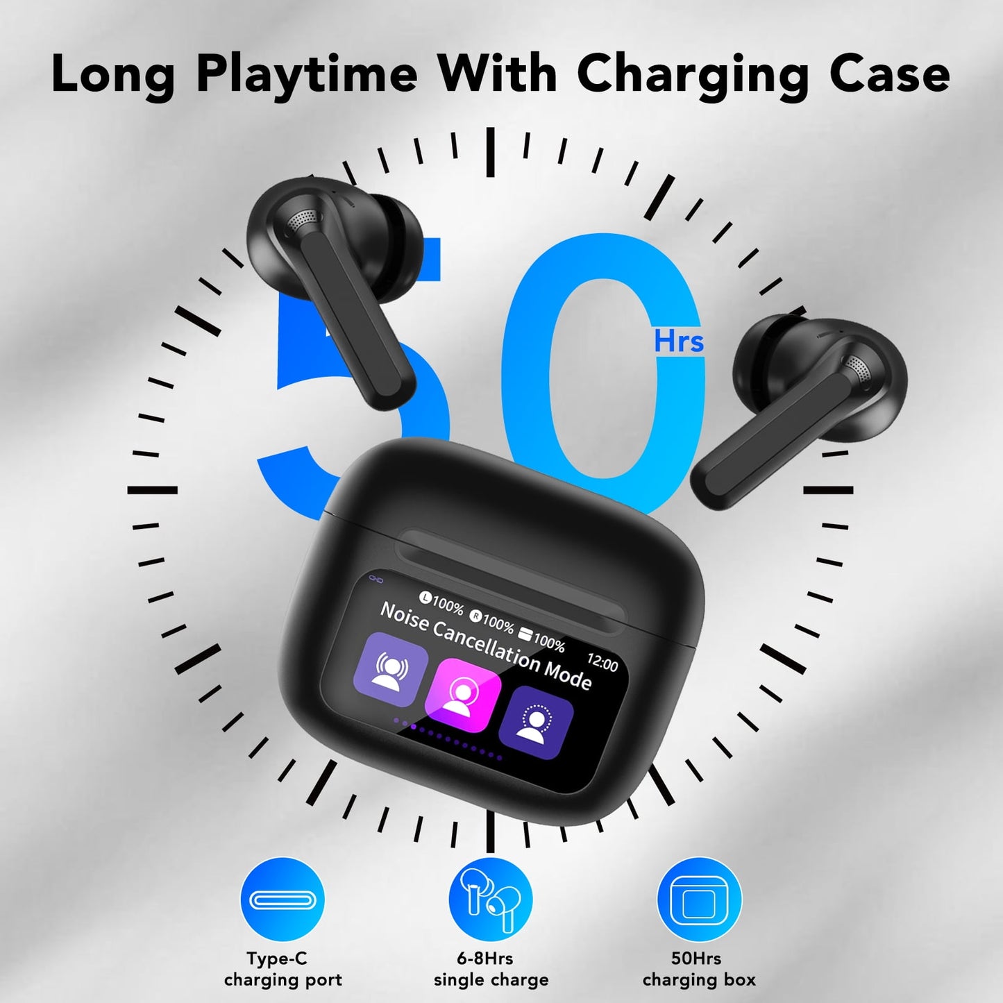 Touch Screen Wireless Earbuds Bluetooth Headphones with 50H Playtime,