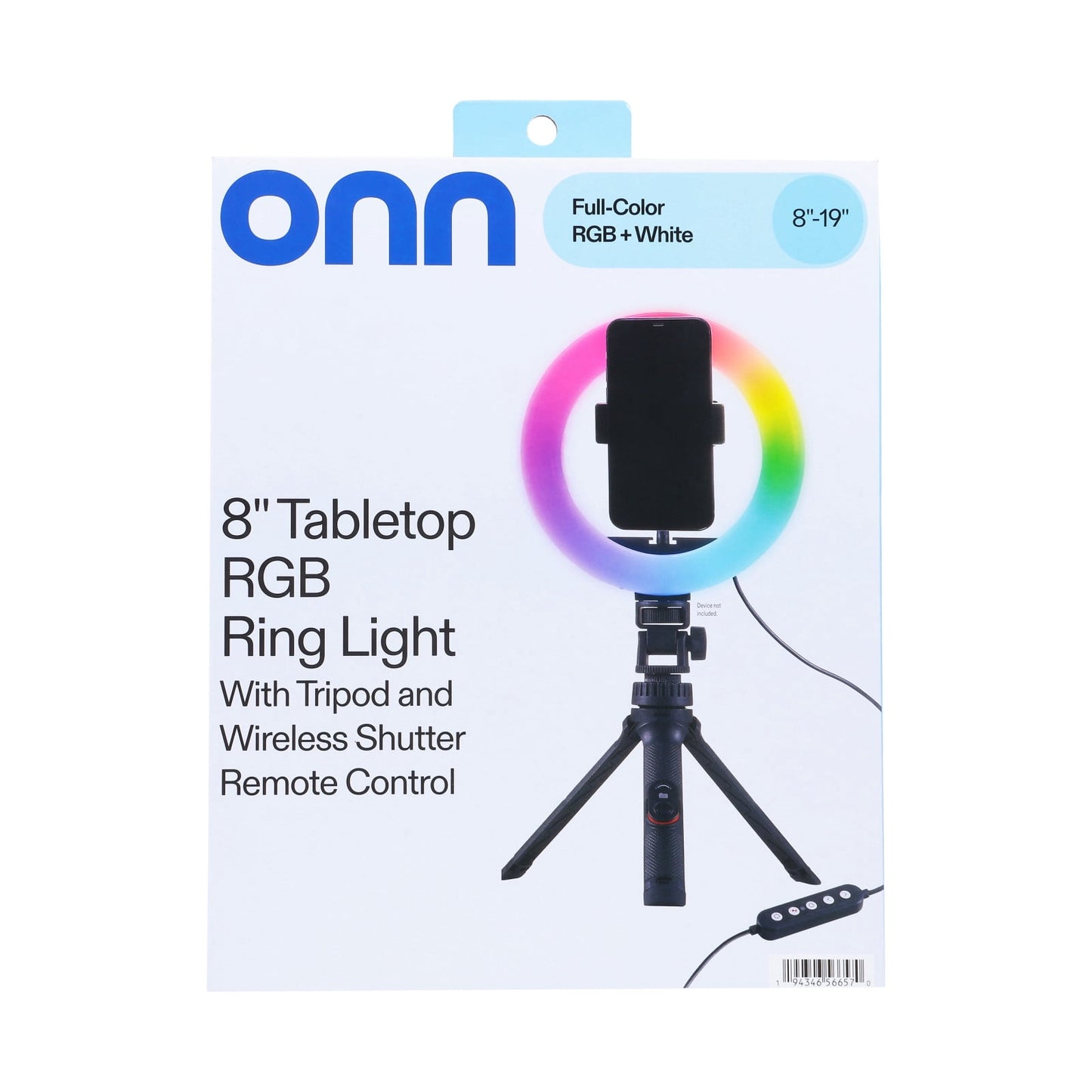 onn LED RGB Ring Light with Tripod Stand, Adjustable Height, Phone Hol