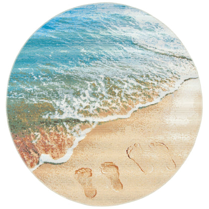 SAFAVIEH Barbados Sand Footprints Outdoor Area Rug, Gold/Blue, 8' x 10