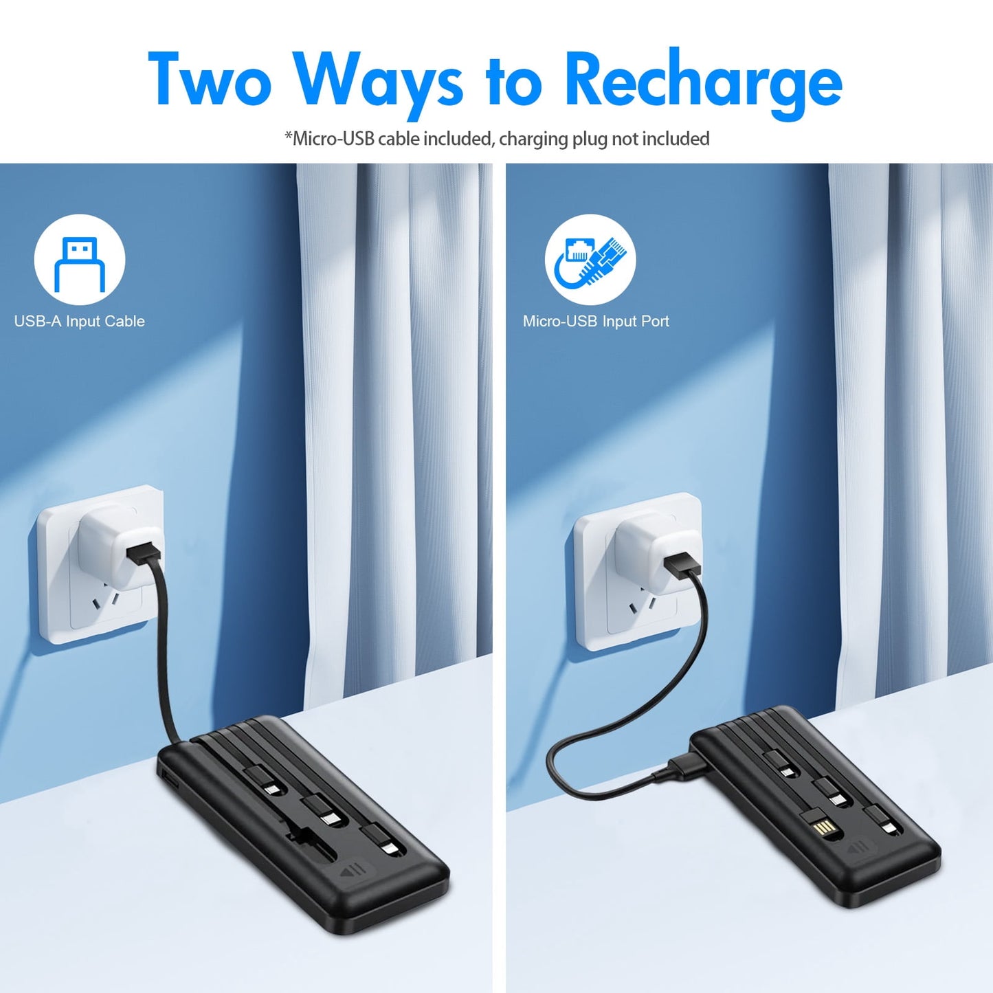 20000mAh Power Bank Portable Fast Charger with 4 Cables, Compatible wi