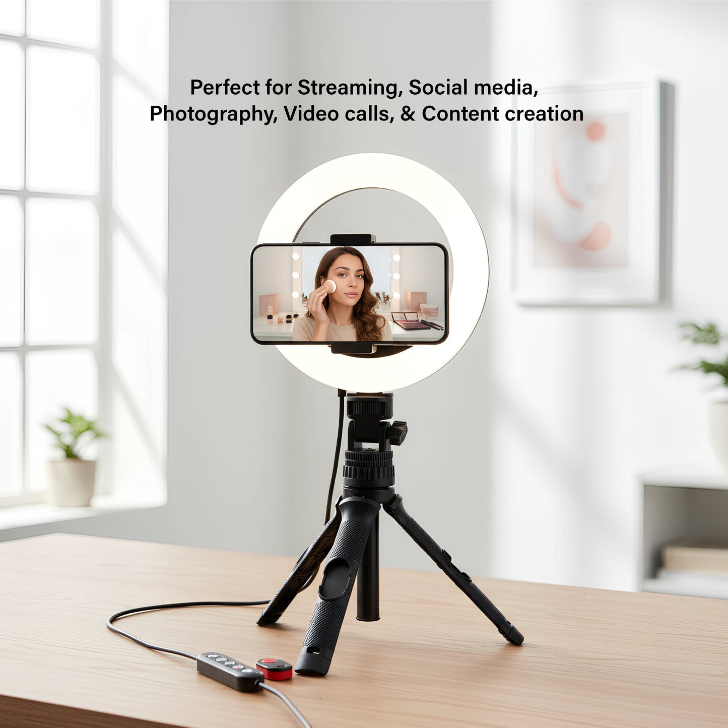 onn LED RGB Ring Light with Tripod Stand, Adjustable Height, Phone Hol