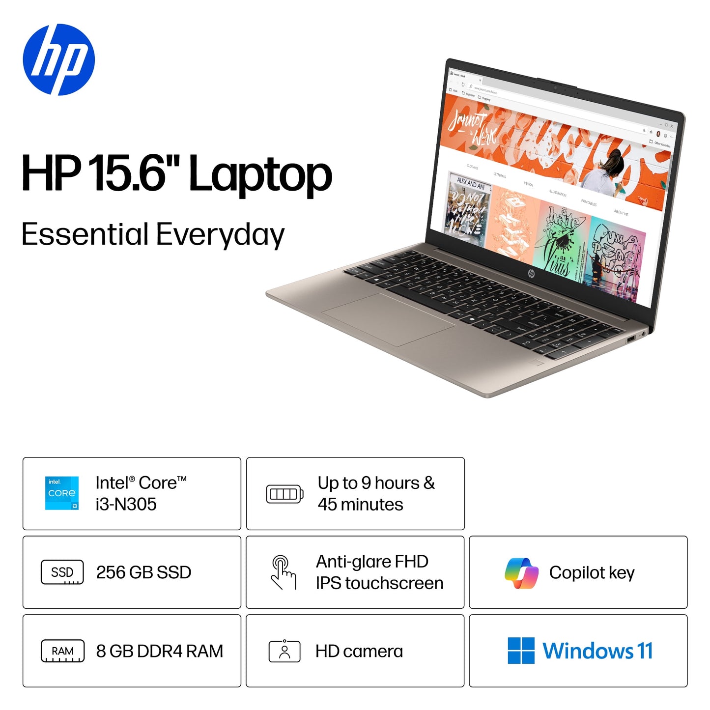 HP 15.6 inch FHD IPS Touch Windows 11 Laptop Intel Core i3-N305 8GB 25