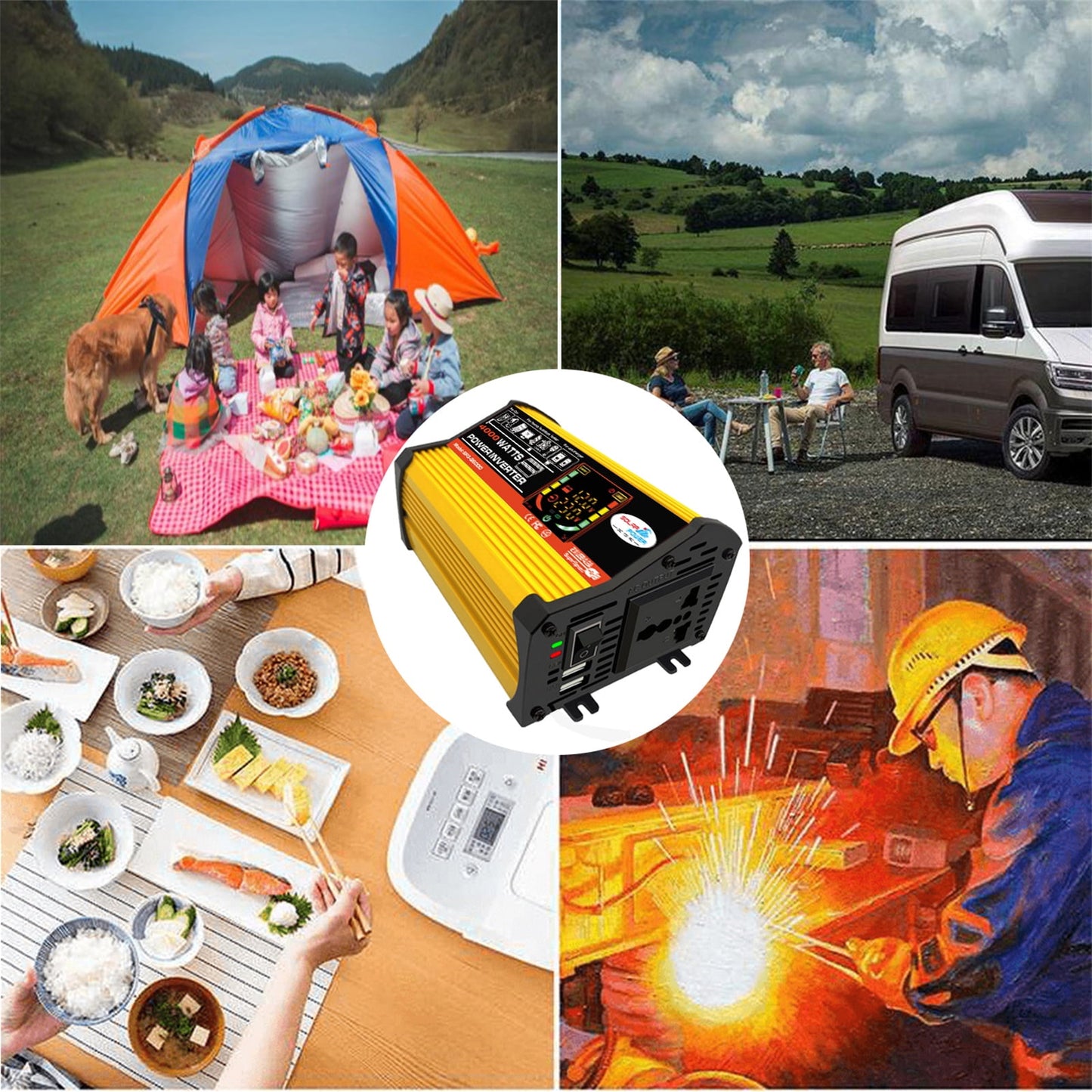 WheelX Portable Car Power Inverter 4000W,DC12V to AC110/220V Transform
