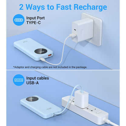 JIUMESS 10000mAh Power Bank with Cables 22.5W Fast Portable Charger Co